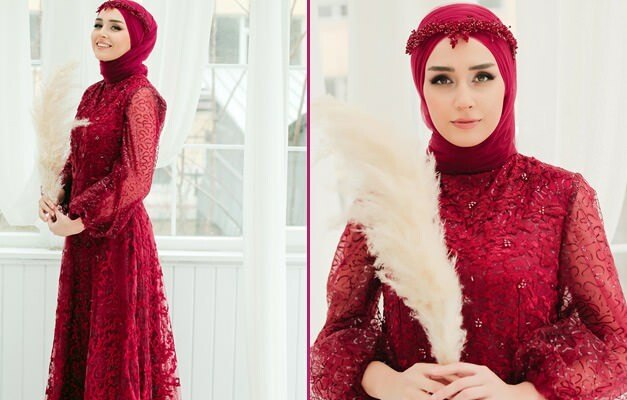 Gli abiti da sera hijab più eleganti per le notti all'henné! Abito da sera hijab 2020