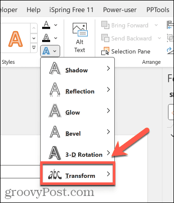 effetti di trasformazione di PowerPoint