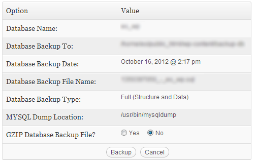 backup del database wordpress