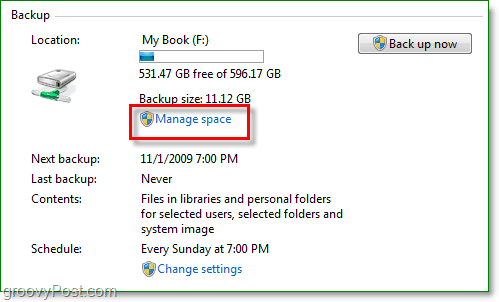 Backup di Windows 7: gestisci lo spazio di backup del disco