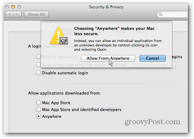 Disattiva la sicurezza di OS X Mountain Lion Gatekeeper