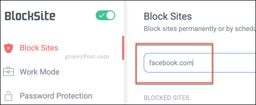 Aggiunta di un sito bloccato a una block list di BlockSite in Chrome