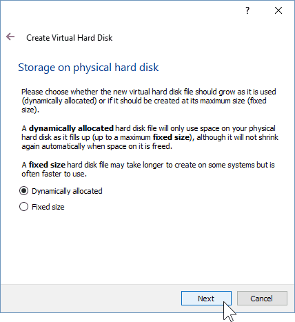 06 Determinare il tipo di archiviazione per VM (installazione di Windows 10)