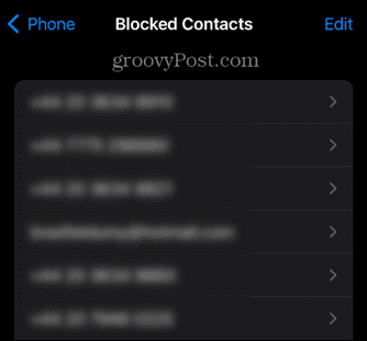 Elenco dei contatti bloccati da iPhone