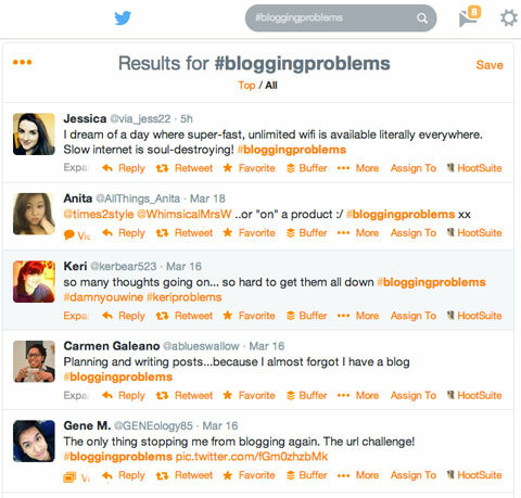 #bloggingproblems ricerca hashtag su twitter