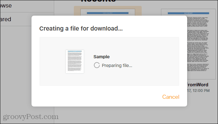 Pagine su iCloud che preparano il file Word