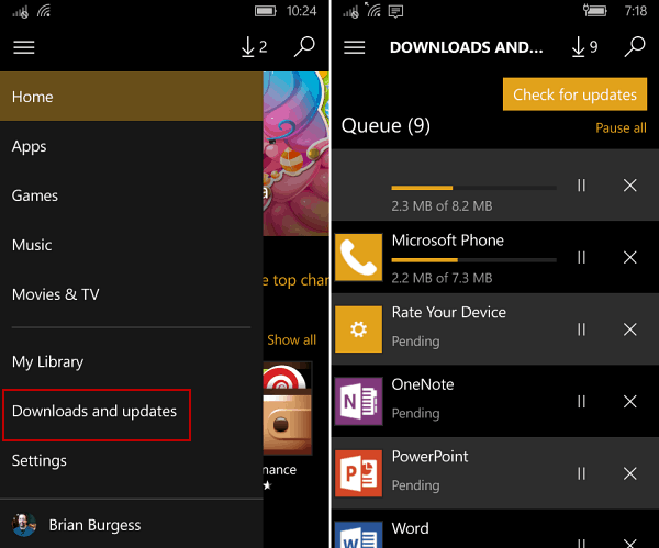 app di aggiornamento manuale Windows 10 Mobile
