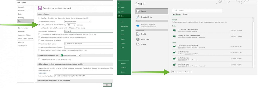 Salva i file Excel su OneDrive AutoRecover su Excel