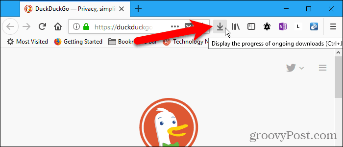 Pulsante Download sulla barra degli strumenti in Firefox