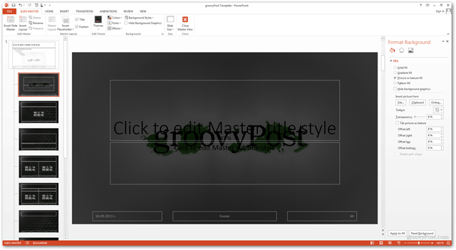 Office 2013 Template Crea Crea design personalizzato POTX Personalizza le diapositive Tutorial Tutorial Come sfondo