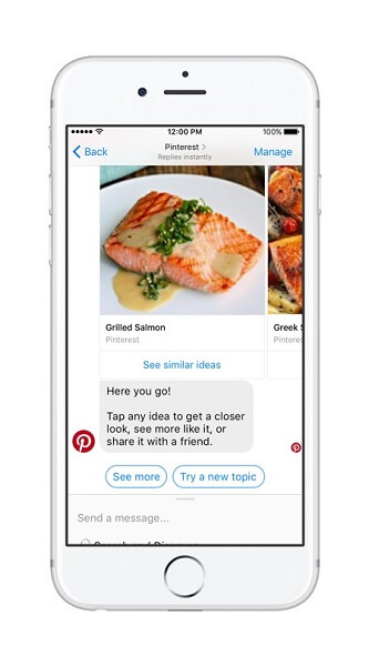 Il bot di Pinterest porta la potenza della ricerca e dei consigli di Pinterest su Messenger.