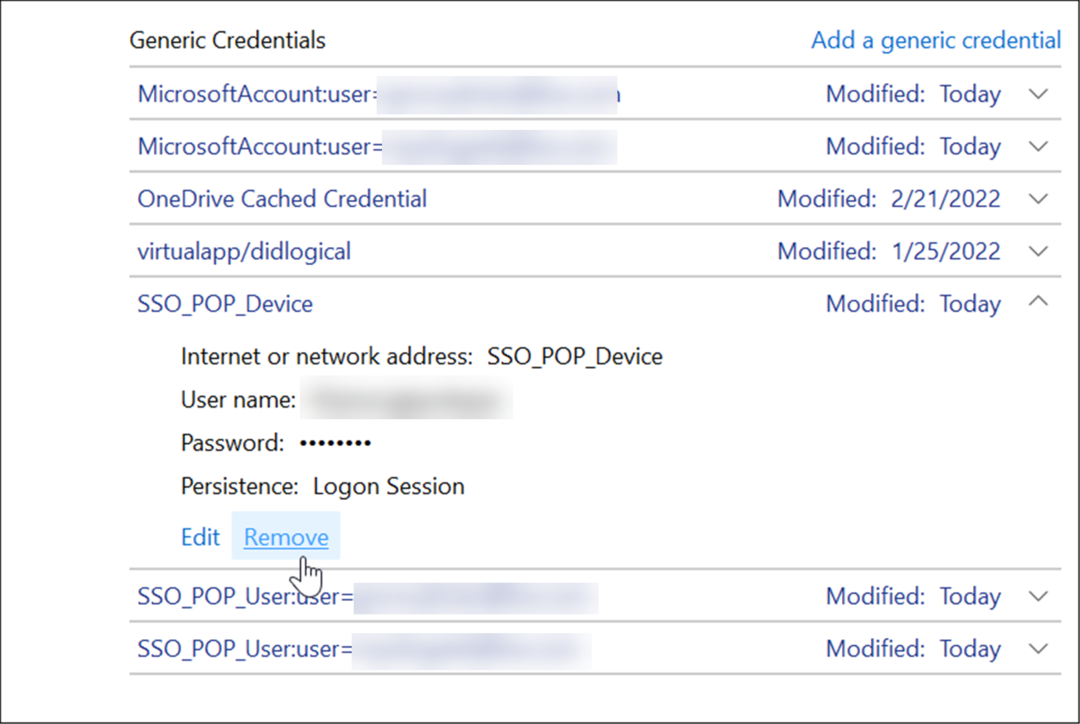 rimuovi le credenziali utente usa gestore credenziali su Windows 11