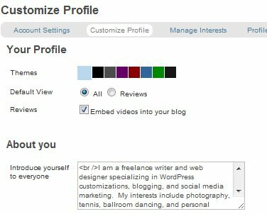 StumbleUpon Personalizza profilo