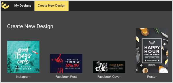 Fare clic sulla scheda Crea nuovo design in Easil.