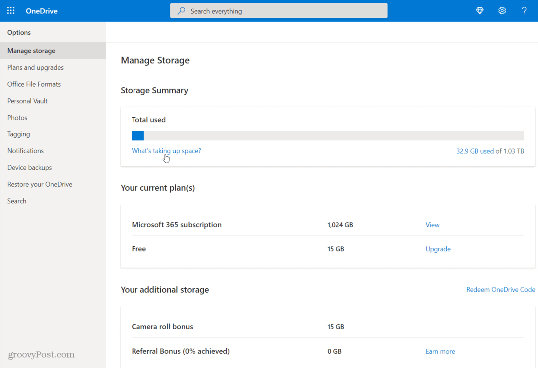 OneDrive Gestisci archiviazione