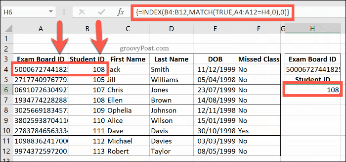 Un esempio di una formula combinata INDICE e MATCH in Excel