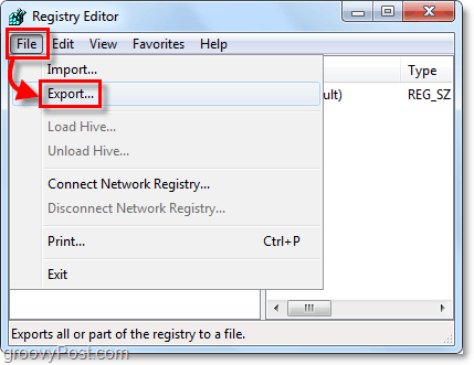 esportazione del registro di Windows 7 e Vista