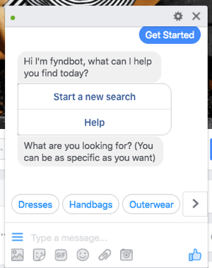 Questo chat bot di Facebook Messenger aiuta i clienti a trovare vestiti da acquistare.