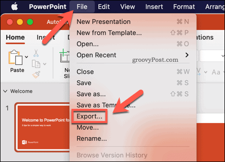 Esportare una presentazione PowerPoint come video su Mac