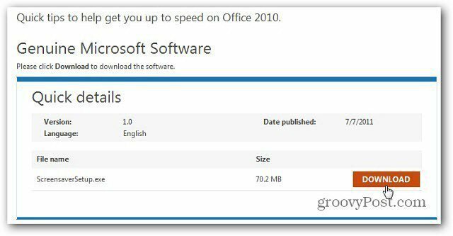 Scopri Office 2010 utilizzando uno screensaver