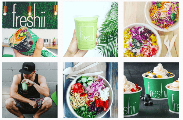 Freshii incorpora il proprio logo in molte delle loro foto su Instagram.
