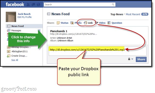 Facebook + Dropbox: streaming MP3 gratuito sulla tua bacheca di Facebook