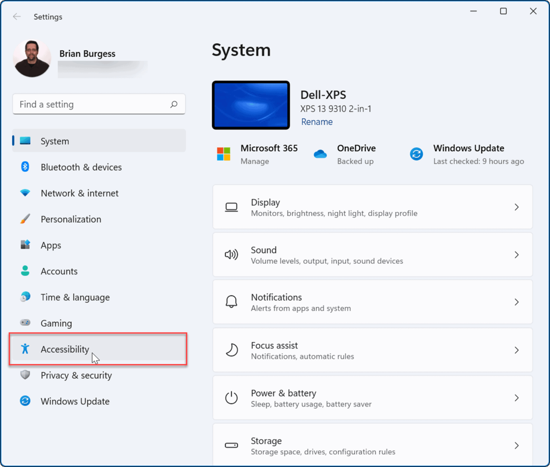 Accessibilità delle impostazioni di Windows 11