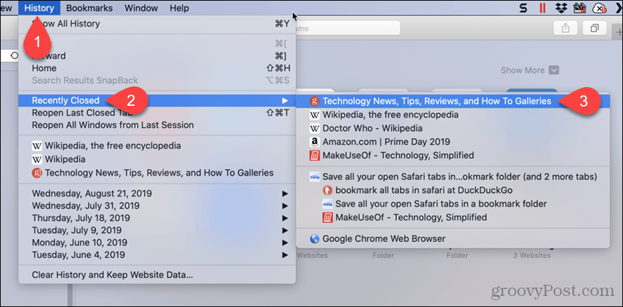 Seleziona una scheda Chiusa di recente in Safari
