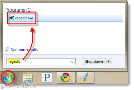 avviare l'editor del registro di Windows 7