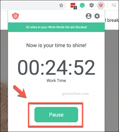 Pausa di un timer di lavoro BlockSite