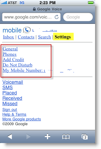 Impostazioni di Google Voice Mobile