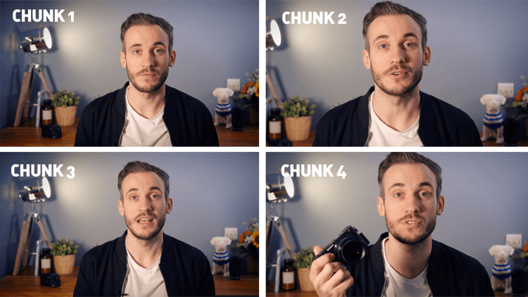 esempio di riposizionamento della telecamera per la tecnica del video chunking