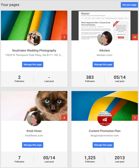 dashboard di Google + Pages