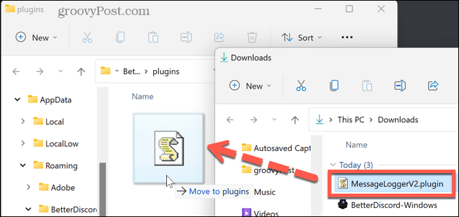 trascina nella cartella dei plugin