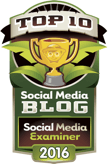badge di social media examiner top 10 social media blog 2016