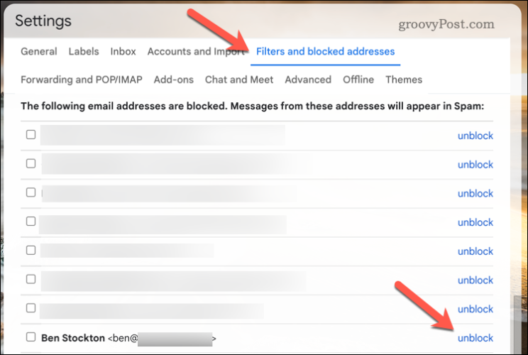 Sblocca un utente in Gmail
