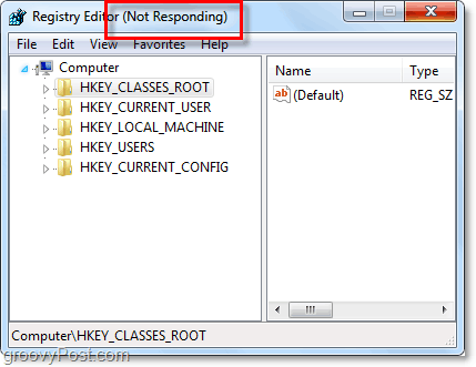 l'editor del registro di sistema non risponde in Windows 7 e Vista