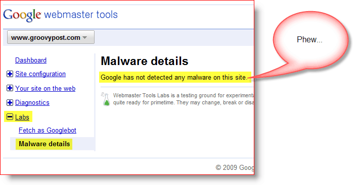 groovypost.com Strumenti per i Webmaster di Google Dettagli sui malware