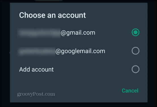 whatsapp scegli account gmail