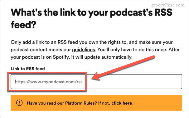 inserisci il feed RSS del tuo podcast in spotify