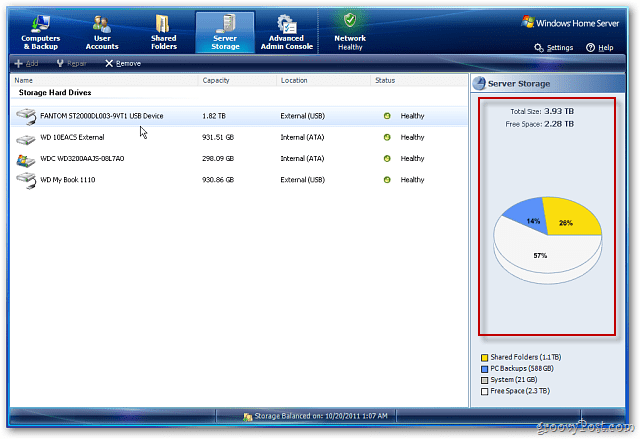 Windows Home Server: aggiungi un disco rigido esterno per aumentare la memoria