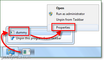 regolare le proprietà delle scorciatoie della barra delle applicazioni di Windows 7