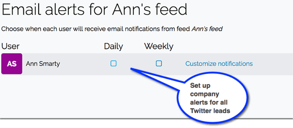In Leadfeeder, imposta le notifiche e-mail per i nuovi lead provenienti da Twitter.
