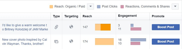 Visualizza tutti i tuoi post di Facebook e filtrali in base alle tue esigenze.
