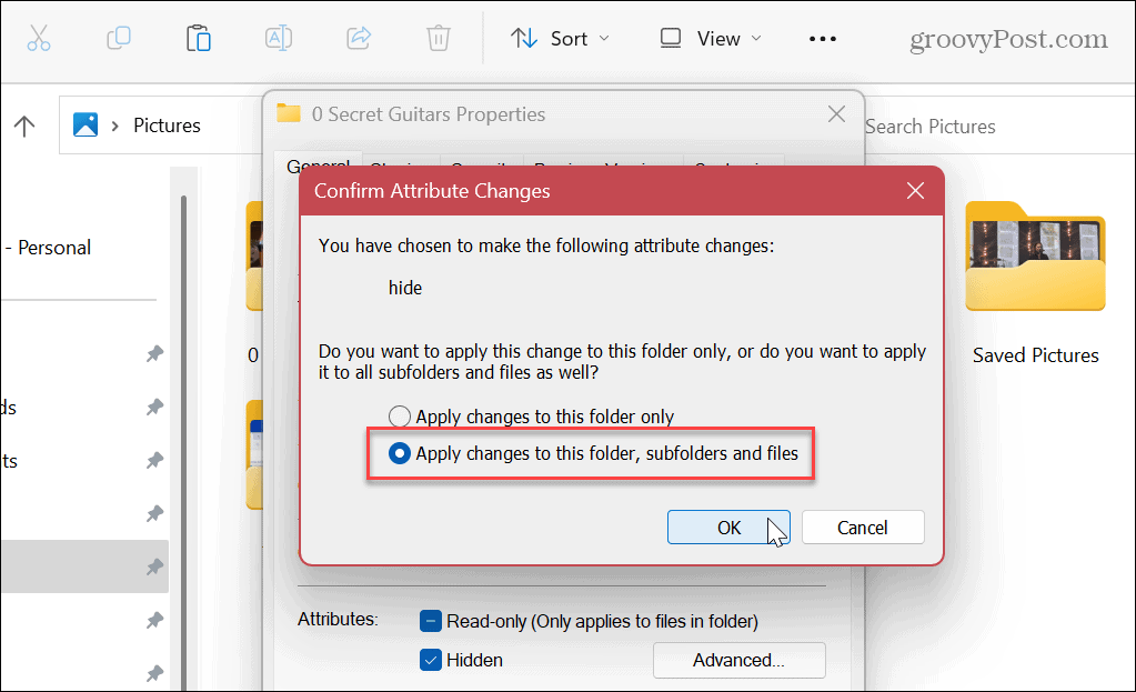 Nascondi file e cartelle su Windows 11