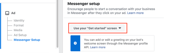Facebook Fare clic su annunci Messenger, passaggio 2.