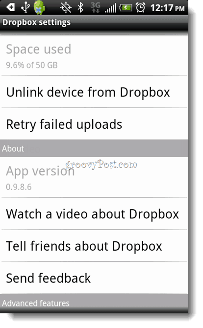 Disinstallazione di Dropbox Android