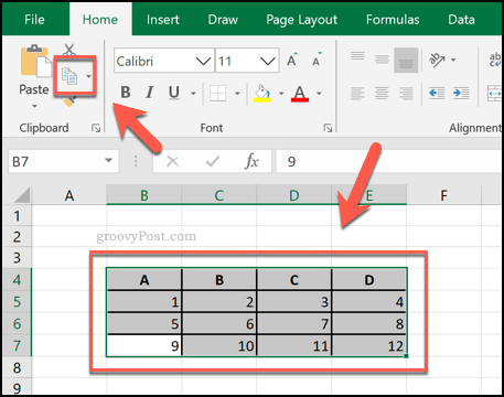 Copia di celle da Excel come tabella