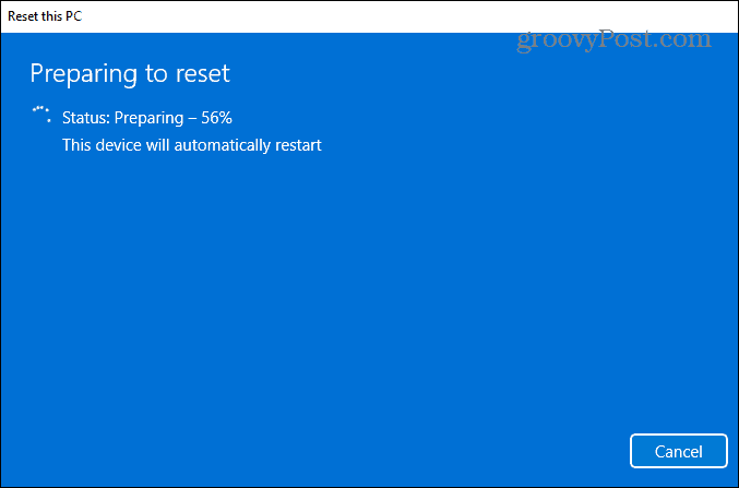 preparazione al riavvio di Windows 11