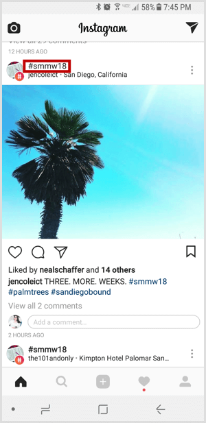 Hashtag di Instagram nel feed